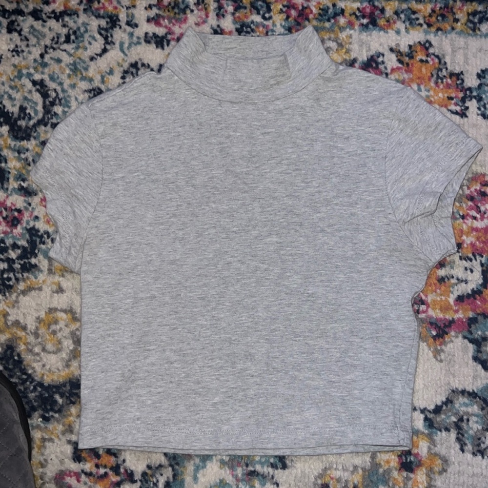Gray Turtle Neck Crop Top